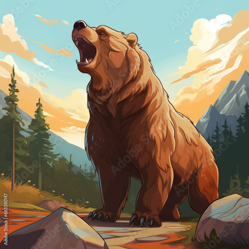 Vector illustration a large wild bear is smiling