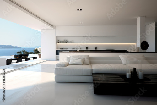 Contemporary White Room with Panoramic Sea View - Serene Coastal Retreat