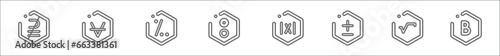 outline set of signs line icons. linear vector icons such as super of above not equal to, for all mathematics, percent for hundred, reason, absolute, plus less, square root, b letter
