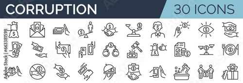 Fototapete Set of 30 outline icons related to corruption