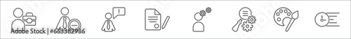 outline set of human resources line icons. linear vector icons such as employee, attrition, grievance, contract, behavioral competency, due diligence, art, urgent