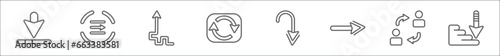 outline set of user interface line icons. linear vector icons such as check square, charging status, , pause, cursor, unblocked, pic, finger prints