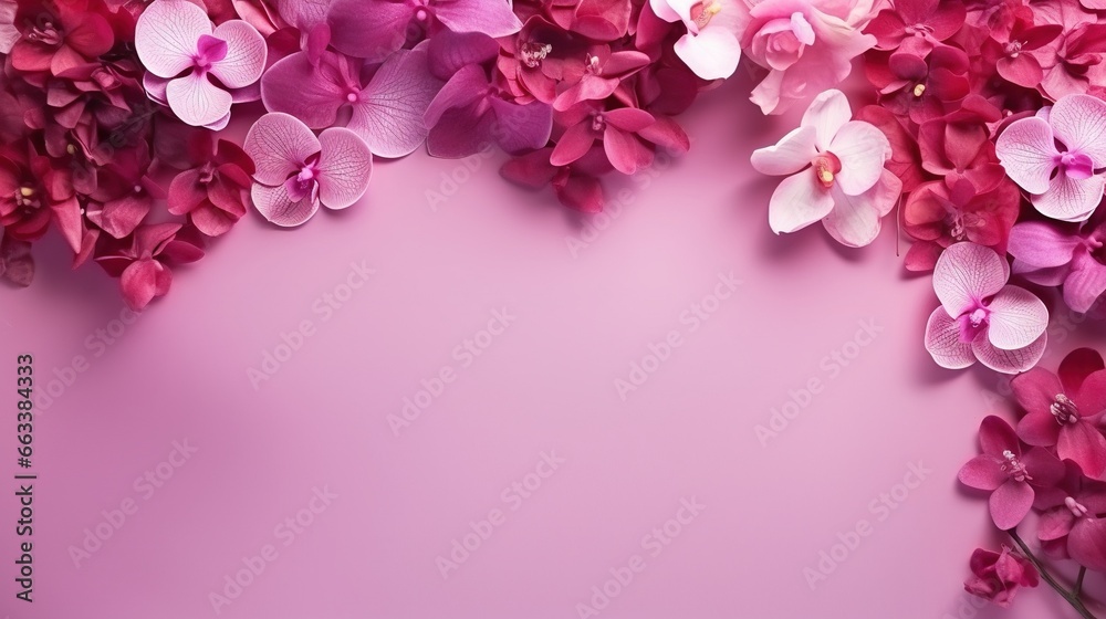  a pink background with pink and white flowers on it's side.  generative ai
