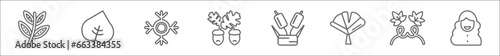 outline set of nature line icons. linear vector icons such as black willow, cordate, big snowflake, nut leaf, reed bed, apricot leaf leaf, grape hair style