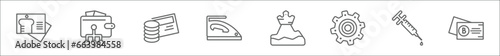 outline set of other line icons. linear vector icons such as chemistry business card, smart wallet, money card, flatiron, king of the hill, tings, syrnge, black abstract business card