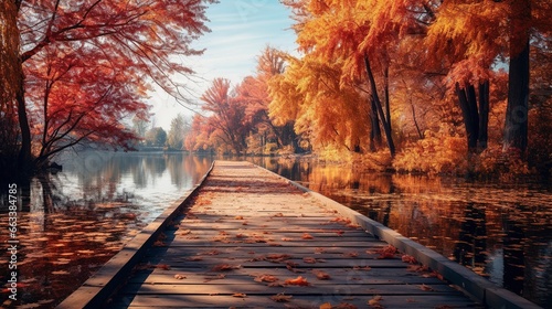 Autumn park, wooden pier ne...