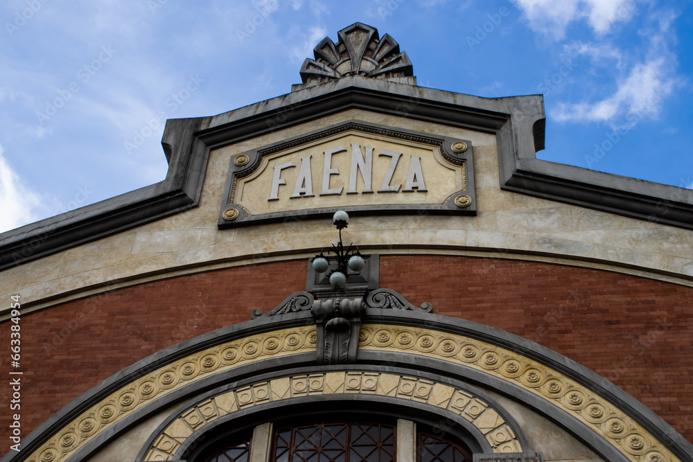 Facade of the Faenza theatre, the oldest movie theatre in Bogota, Colombia opened in 1924. The building is an example of Art Nouveau architecture and listed as a National Monument of Colombia Facade of the Faenza theatre, the oldest movie theatre in Bogota, Colombia opened in 1924. The building is an example of Art Nouveau architecture and listed as a National Monument of Colombia