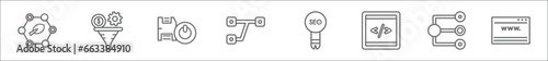 outline set of technology line icons. linear vector icons such as organic, conversion rate optimization, elements, version control, search engine optimization, front end, selector, web apps