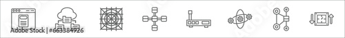outline set of technology line icons. linear vector icons such as declarations, sitemaps, grid system, data modelling, routers, color value, , uptime and downtime