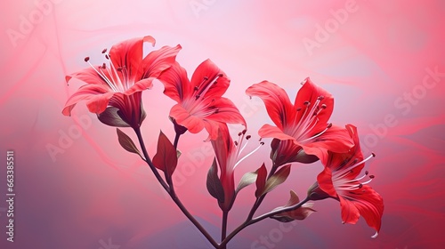 a red flower is in a vase on a table with a pink background.  generative ai