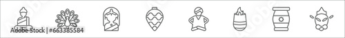 outline set of india line icons. linear vector icons such as buddha, peacock, gtic, ornament, bhagavan, tandoori, ugadi, hanuman