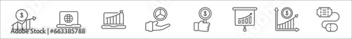 outline set of marketing line icons. linear vector icons such as sales, web package, marketing graph, ratio, bid, performance, yield, eticket