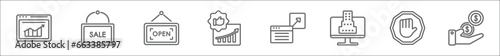 outline set of marketing line icons. linear vector icons such as crm, sale, open, recommendation, pop up, enterprise, ad blocker, get money