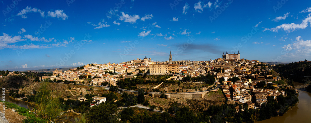 Distant panoramic view to the old city of Toledo