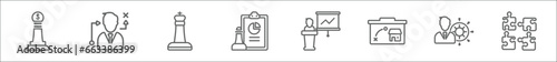 outline set of strategy line icons. linear vector icons such as investment, customer support, king, report, conference, house, steering wheel, collaboration
