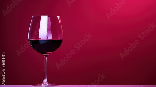  a glass of red wine sitting on a table next to a red wall. generative ai