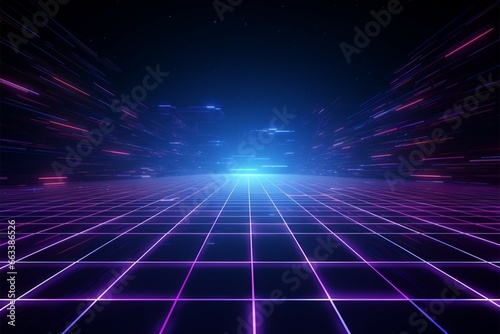 Retro futuristic 80s cyber surface featuring laser grid elements