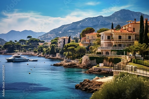 Summer landscape of a resort town on Cap Ferrat cape, French Riviera, France фототапет