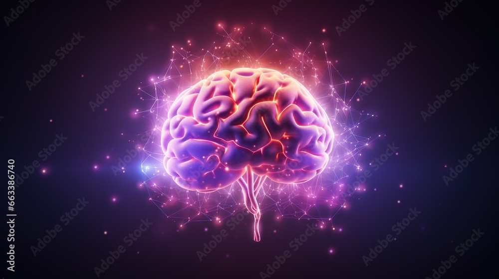  a computer generated image of a human brain in a dark background.  generative ai