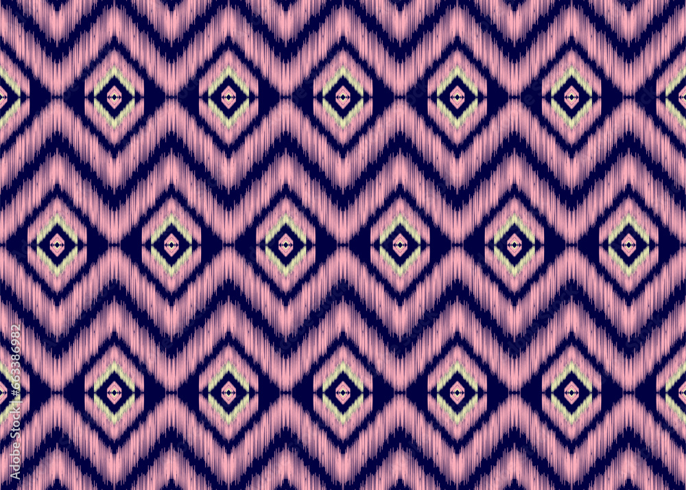 Ethnic geometry blue embroidery ikat traditional pattern.Seamless geometry  ethnic pattern.Ethnic folk embroidery pattern.vector illustration.design for fabric,clothing,texture,decoration,wrapping.