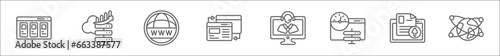 outline set of web hosting line icons. linear vector icons such as color scheme, improve, domains, mockup de, tech support, bandwidth, upload file, globe network
