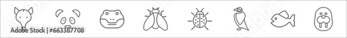 outline set of animals line icons. linear vector icons such as ant eater, panda, crocodile, fly, ladybug, deadlock, piranha, walrus