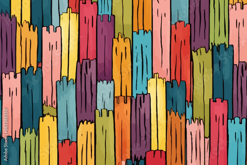 Rustic wooden fences quirky doodle pattern, wallpaper, background, cartoon, vector, whimsical Illustration