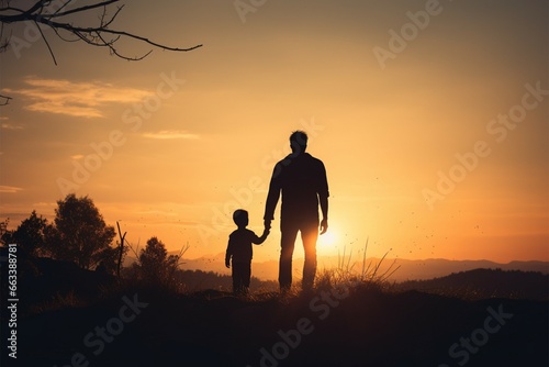 Silhouetted unity Father and son sharing a heartfelt moment