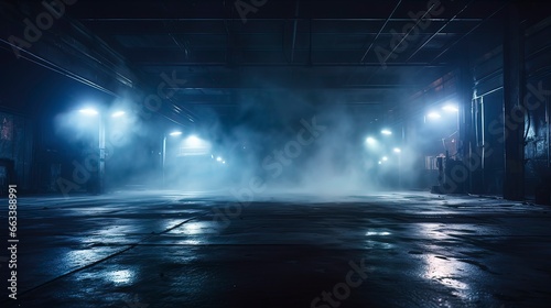 Night dark empty street, smoke, smog, fog, neon light, spotlights. Generation AI © MiaStendal