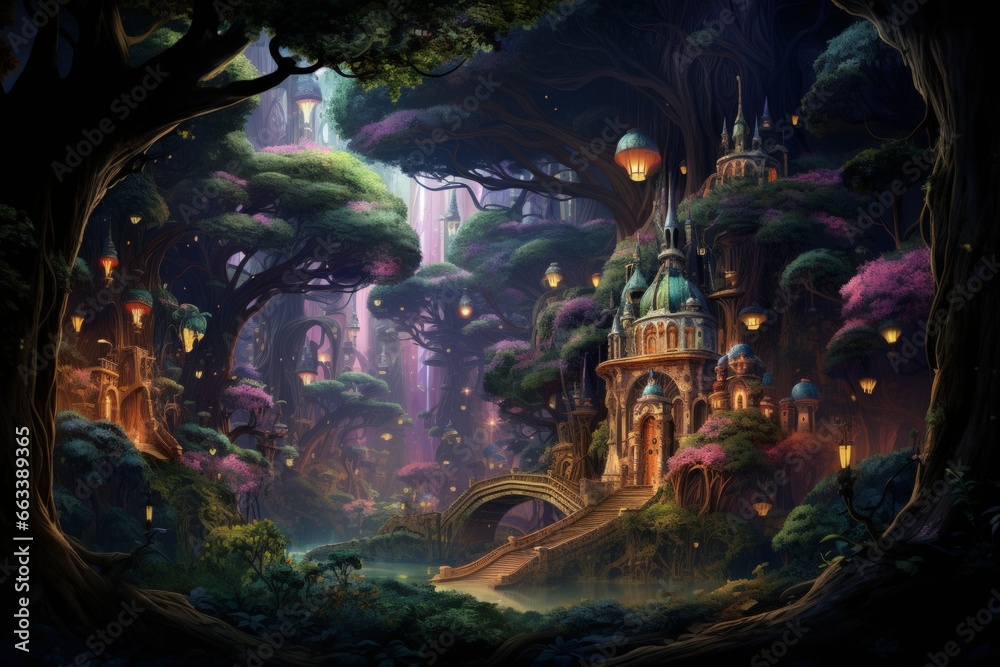 Fototapeta premium Enchanted forests with sentient talking trees - Generative AI