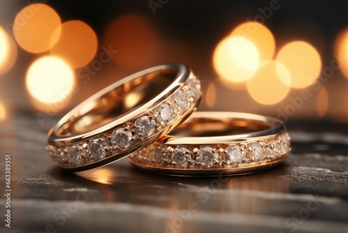 Sparkling silver and gold rings with bokeh, perfect for text