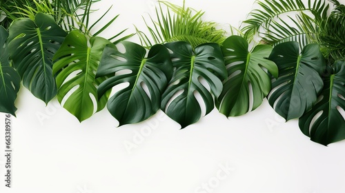 Green monstera leaves isolated white background