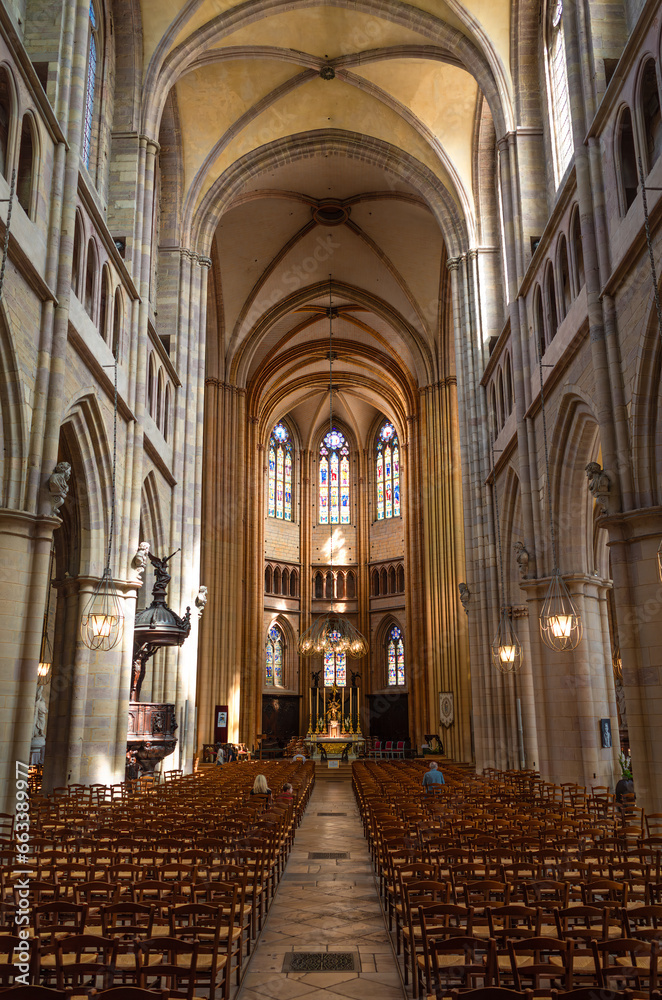 Dijon, France - August 8, 2023: Saint Benigne cathedral, 13th century Gothic church, interior of the cathedral, city of Dijon, France