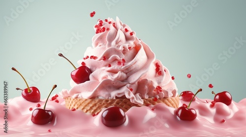  a cupcake with whipped cream and cherries on top. generative ai