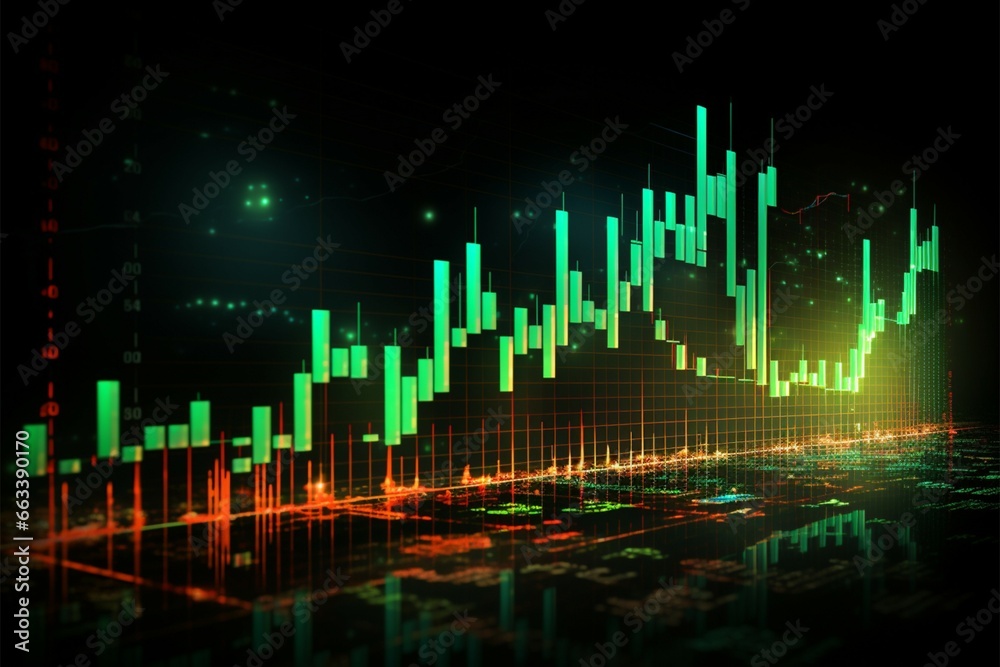 Stock market investment chart shows upward financial gains in green Stock market investment chart shows upward financial gains in green