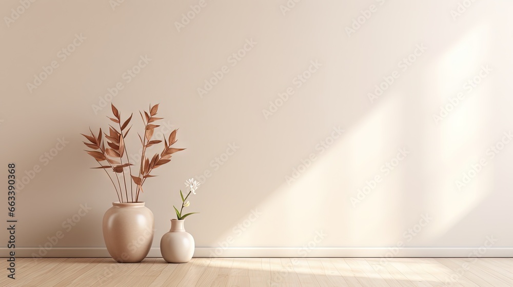 a couple of vases sitting on top of a wooden floor. generative ai a couple of vases sitting on top of a wooden floor. generative ai
