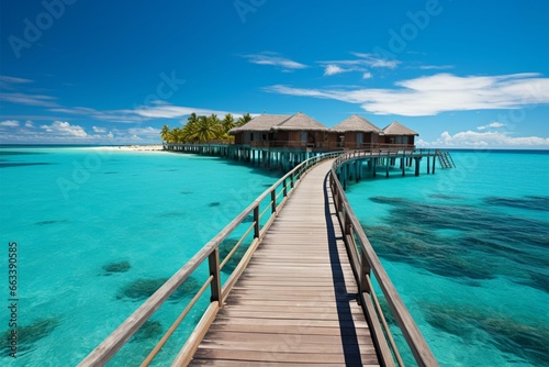 Sunny Maldives resort Colorful seascape, perfect for summer vacation getaways