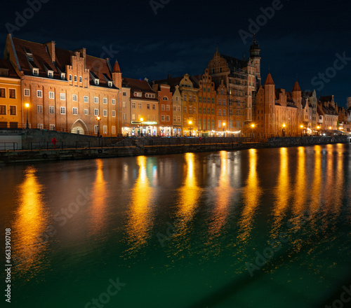 2022-12-08 old town of Gdansk and Motlawa river at night  Poland