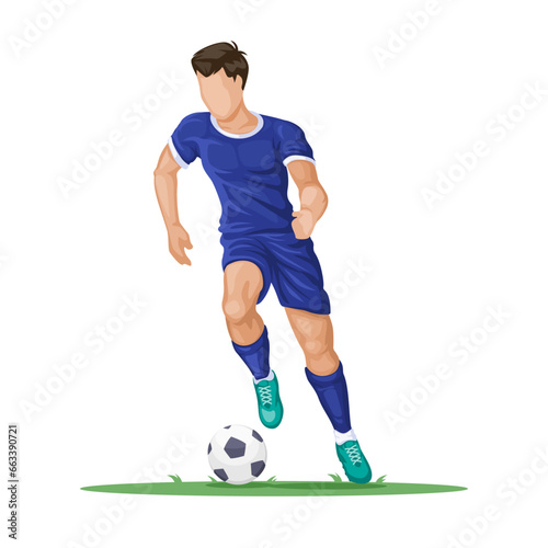 Soccer Player Dribbling Action Pose Character Cartoon illustration Vector