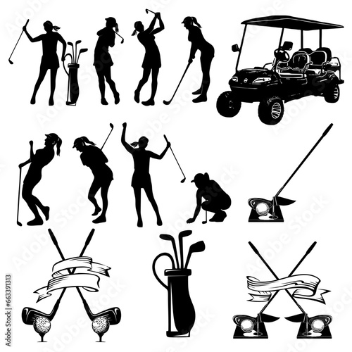 set of golf players silhouettes