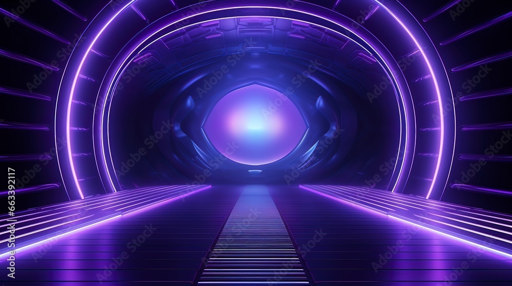 Abstract neon background, light tunnel. Generation AI