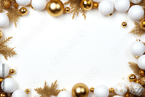Flat lay of copy space on Christmas ornaments background, holiday concept