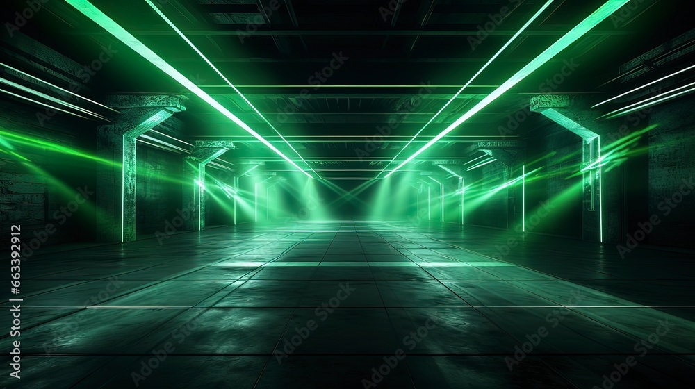 Underground concrete neon tunnel. Generation AI