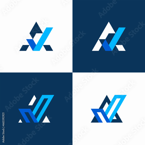 abstract logo letter A with check mark set