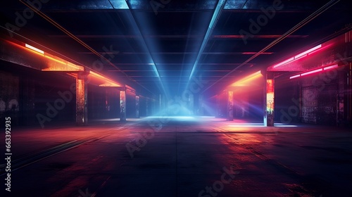 Underground concrete neon tunnel. Generation AI © MiaStendal