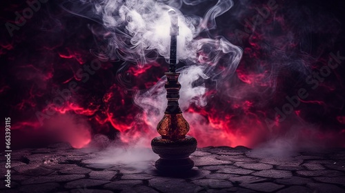 Hookah with smoke, neon. Ge...