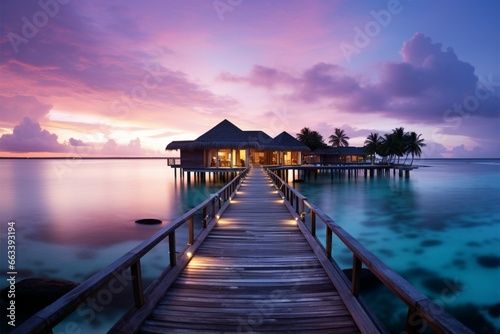 Tranquil Maldives sunset  a breathtaking beachscape for luxury resort travelers