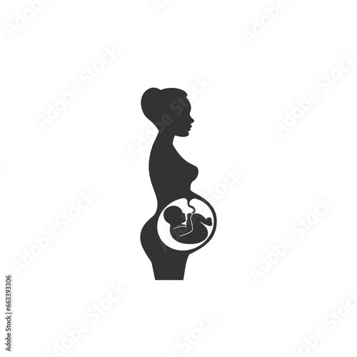 Pregnant woman with baby insade icon vector sign. Pregnancy icon. Vector illustration style is a flat iconic pregnancy symbol . Designed for web and software interfaces photo