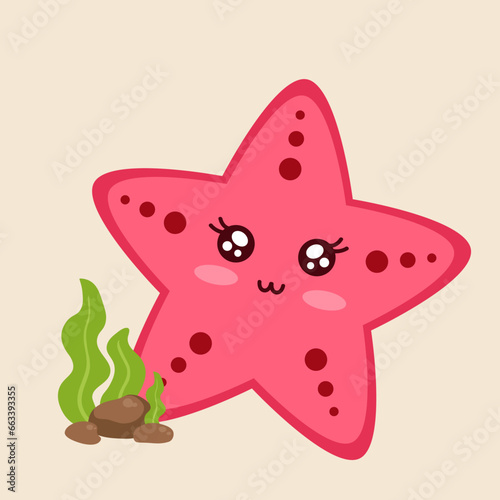 Vector cartoon starfish laughing happily and lively illustration