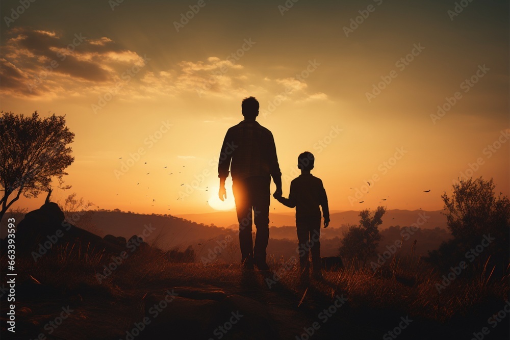 The strength of love A father and sons enduring silhouette